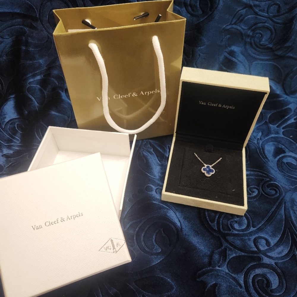 VCA White Gold and Pietersite Necklace with Box and Bag (BRB1)